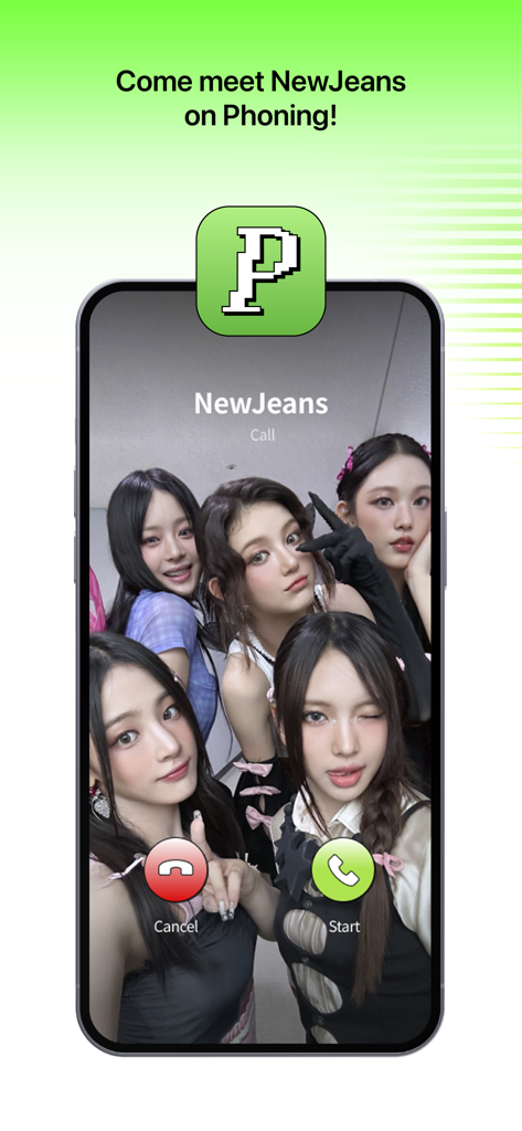 Phoning - Simulation of an incoming video call from NewJeans on the Phoning app interface