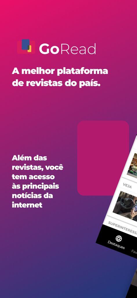 GoRead app screen displaying digital magazines and news content in Portuguese