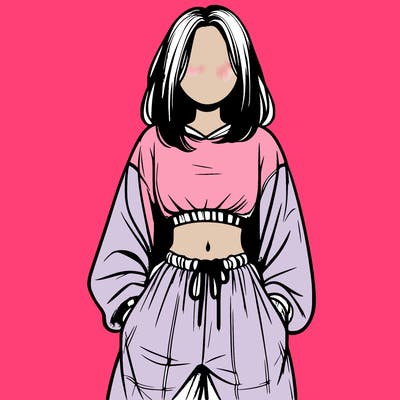 realistic girl faceless with baggy pants and a crop top