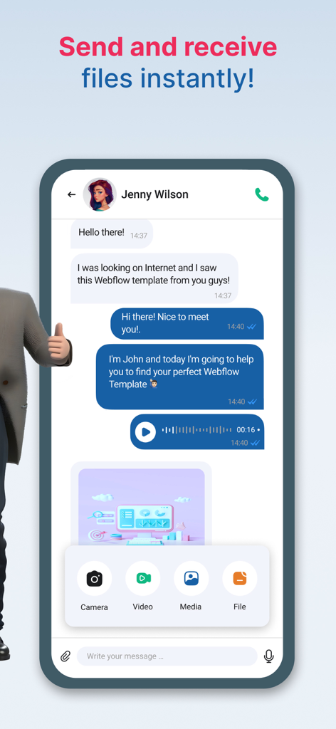 Palphone - Palphone mobile app chat screen showing options to send files voice messages and text anonymously