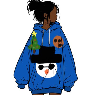 realistic girl with a oversized sweatshirt on and a bun