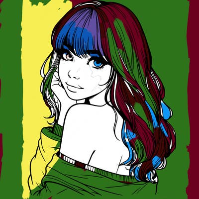 realistic girl with bangs looking over her shoulder