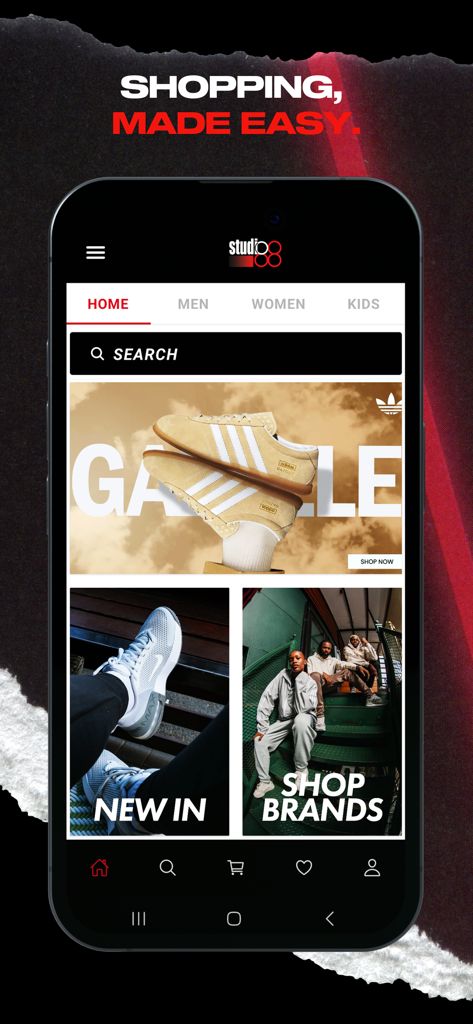 Studio 88 App - Studio 88 app home screen showing branded footwear and streetwear collections