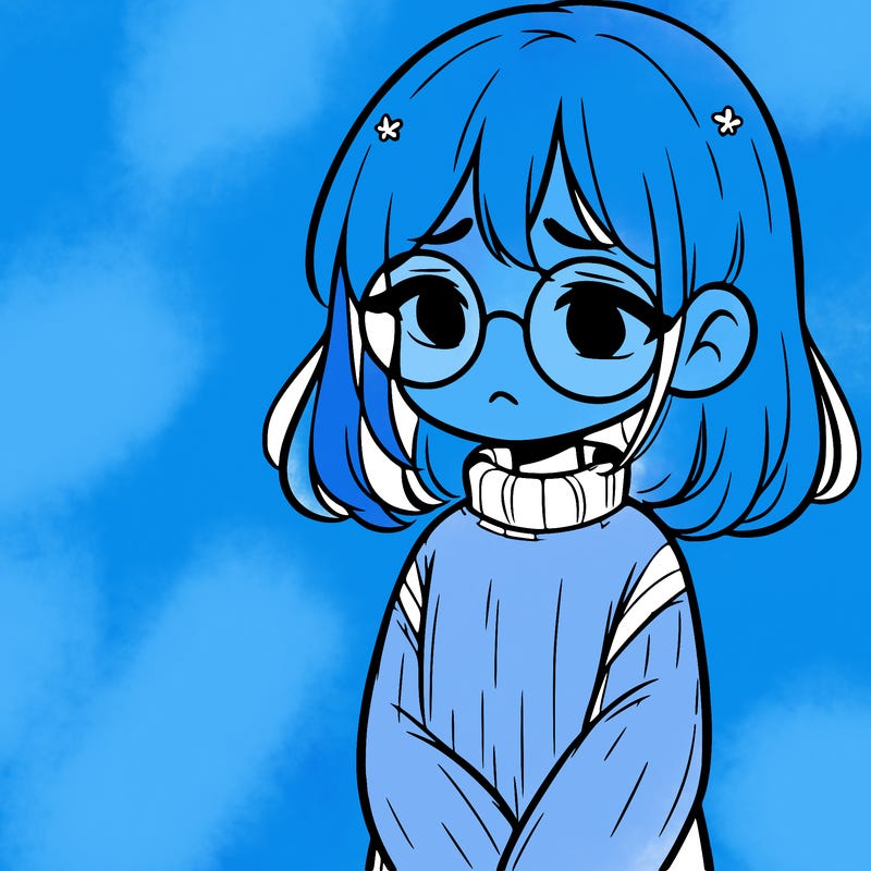 sad girl with glasses in a sweater