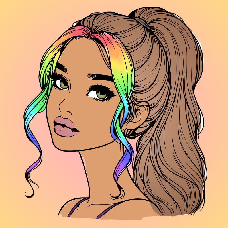 realistic girl with a ponytail on her hair and lips