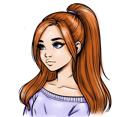 realistic girl with a high ponytail