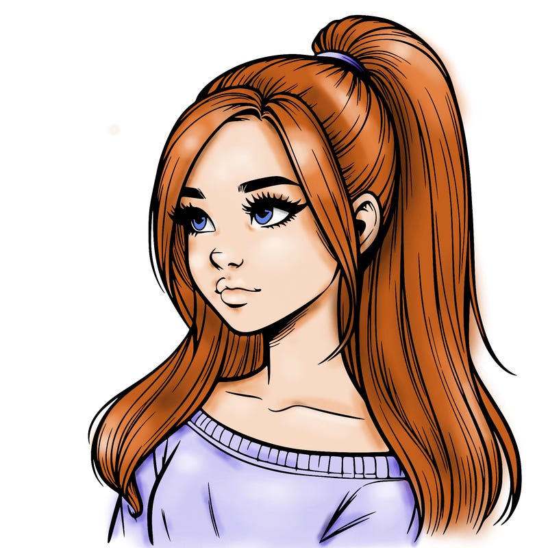 realistic girl with a high ponytail