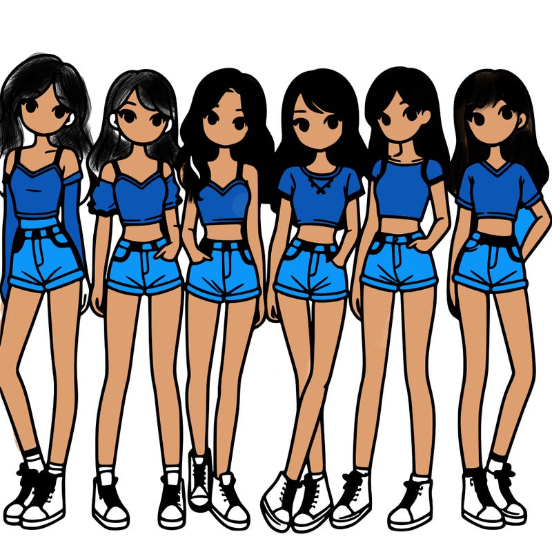 a group of girls wearing crop tops and shorts