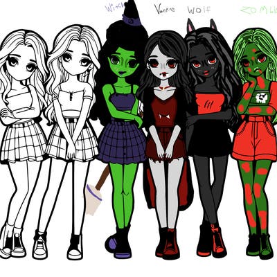 a group of girls realistic