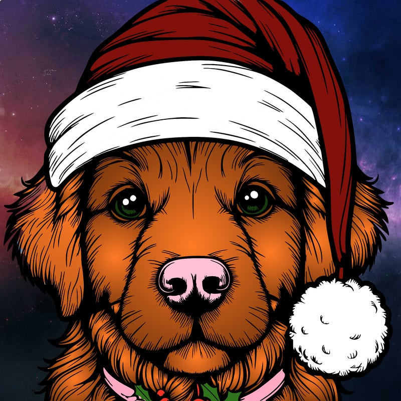 realistic dog with a christmas hat