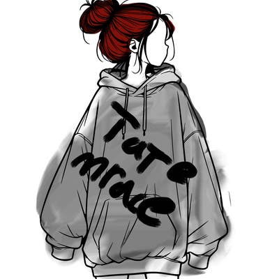 realistic girl with a oversized sweatshirt on and a bun