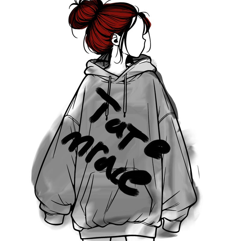 realistic girl with a oversized sweatshirt on and a bun