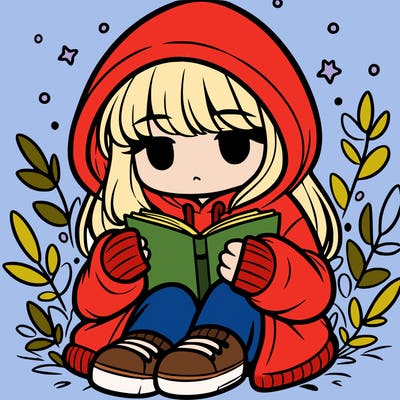 girl in oversized hoodie reading a book