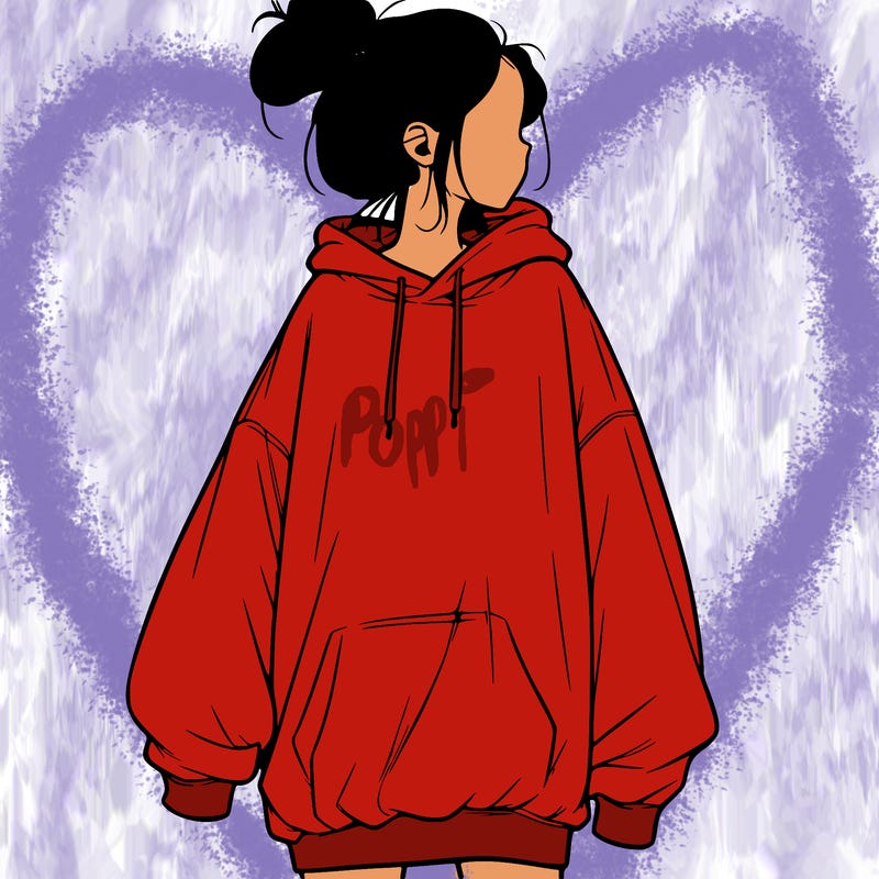 realistic girl with a oversized sweatshirt on and a bun