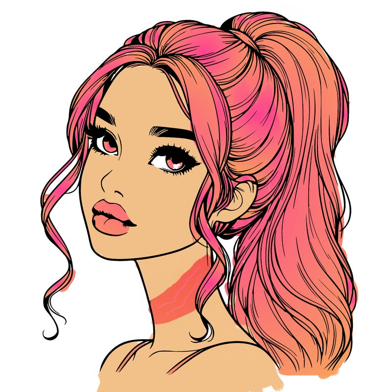 realistic girl with a ponytail on her hair and lips