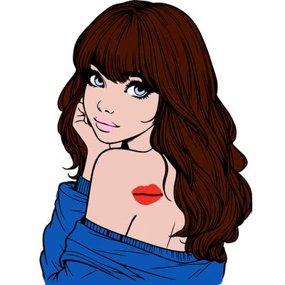 realistic girl with bangs looking over her shoulder