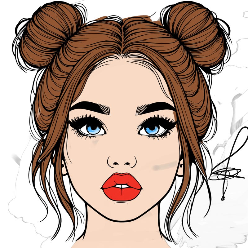 realistic girl with two buns on her hair and lips