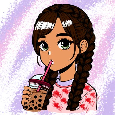 realistic girl with braided hair drinking boba