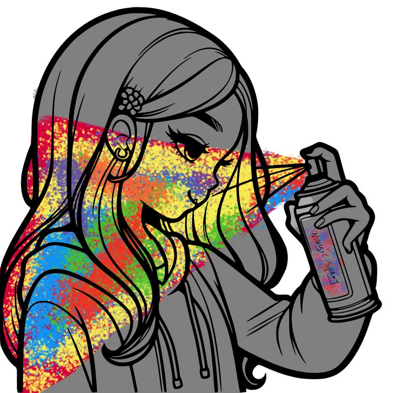 a realistic girl spray painting