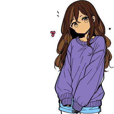 manga teen girl  in a sweater and baggy pants