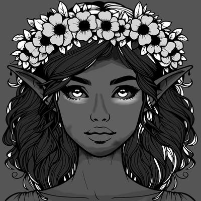 realistic female elf with flower crown