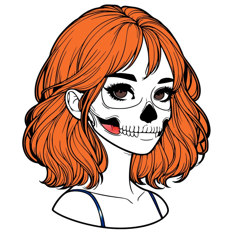 realistic girl with skull