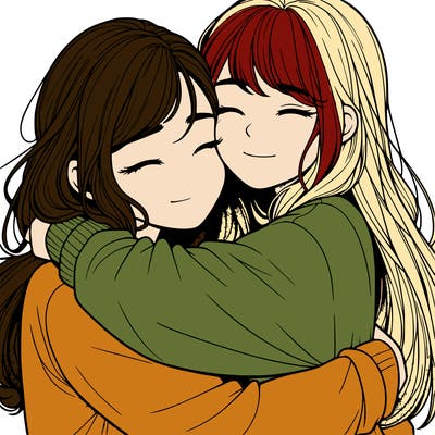 realistic two girls hugging