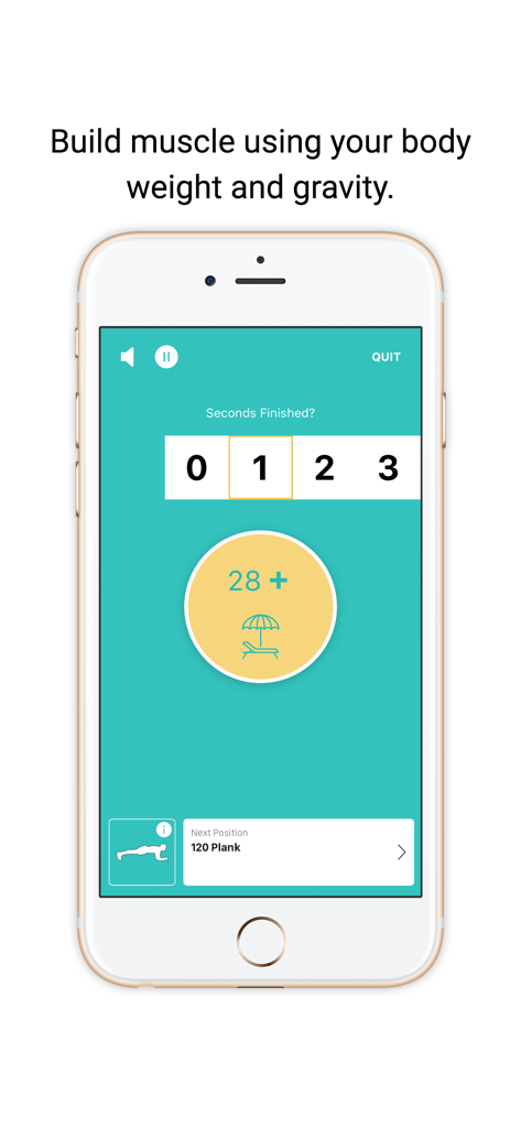 Calisthenics Workout Routines - Mobile app interface of Calisthenics Workout Routines showing a workout timer and plank exercise instructions.