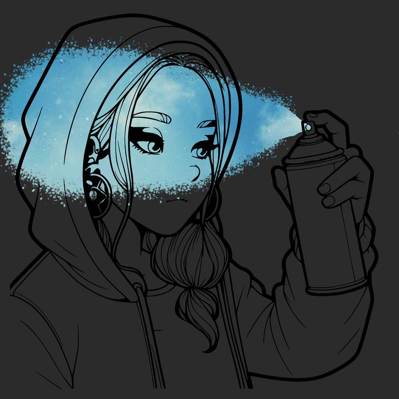 a realistic girl, spray painting