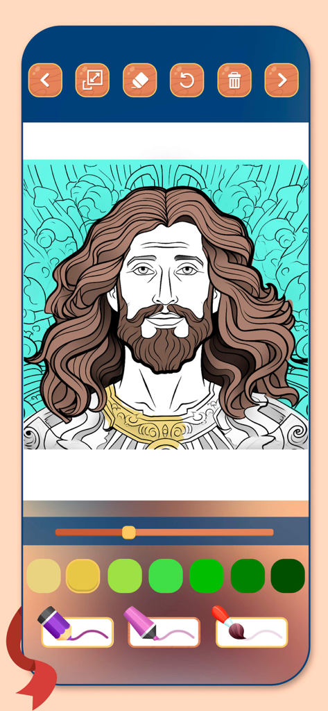 Bible Coloring Book Paint Game - Digital coloring page featuring a portrait of Jesus in a religious paint app