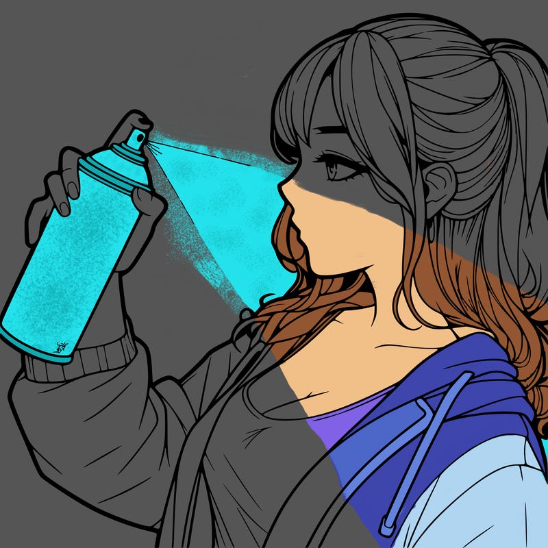 a realistic girl spray, painting