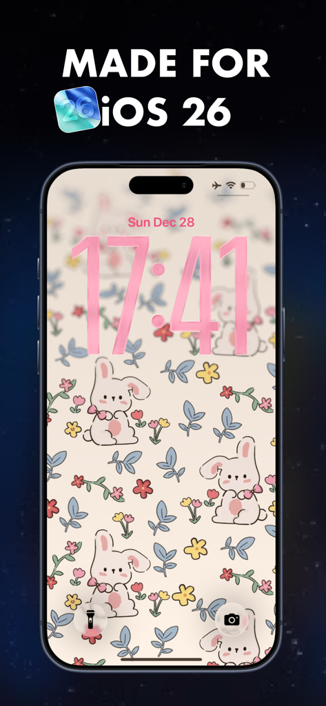 Taro: Spatial Depth Wallpaper - iPhone lock screen displaying a cute bunny and floral aesthetic wallpaper with spatial depth effect.