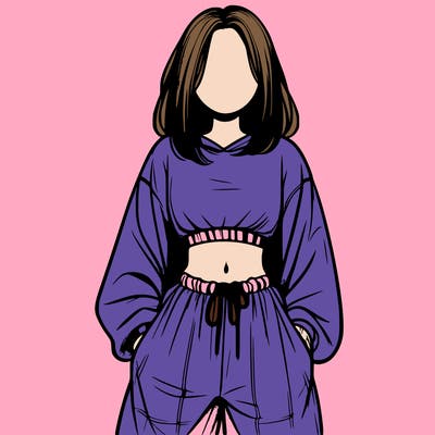 realistic girl faceless with baggy pants and a crop top