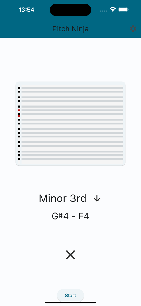 Pitch Ninja - Pitch Ninja ear training app screen showing a minor third interval singing exercise.