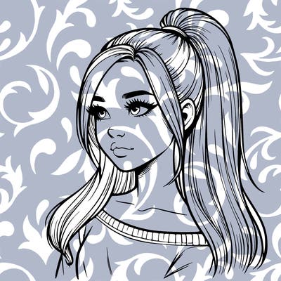 realistic girl with a high ponytail