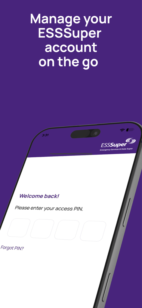 ESSSuper - ESSSuper app login screen on a smartphone for emergency services members