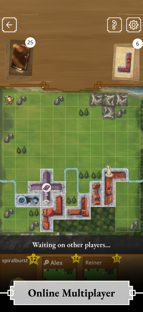 My City by Reiner Knizia - Online multiplayer screen of My City board game with city building tiles on a grid