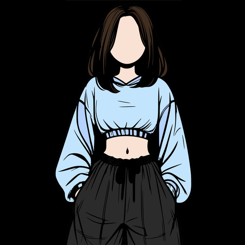 realistic girl faceless with baggy pants and a crop top
