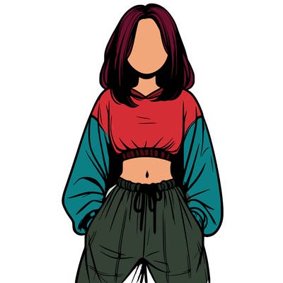 realistic girl faceless with baggy pants and a crop top