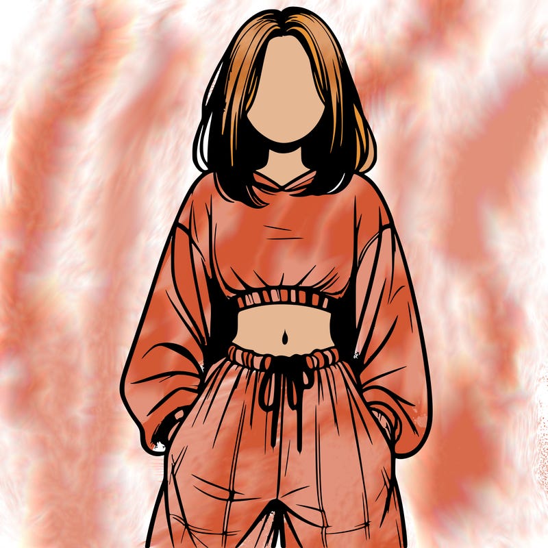 realistic girl faceless with baggy pants and a crop top