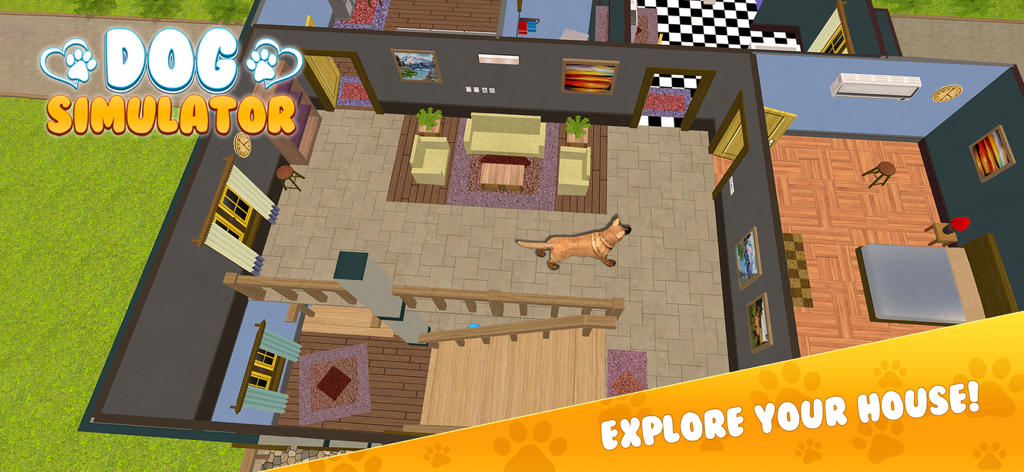 My virtual dog simulator - A German Shepherd dog exploring a 3D house interior in the My Virtual Dog Simulator mobile game