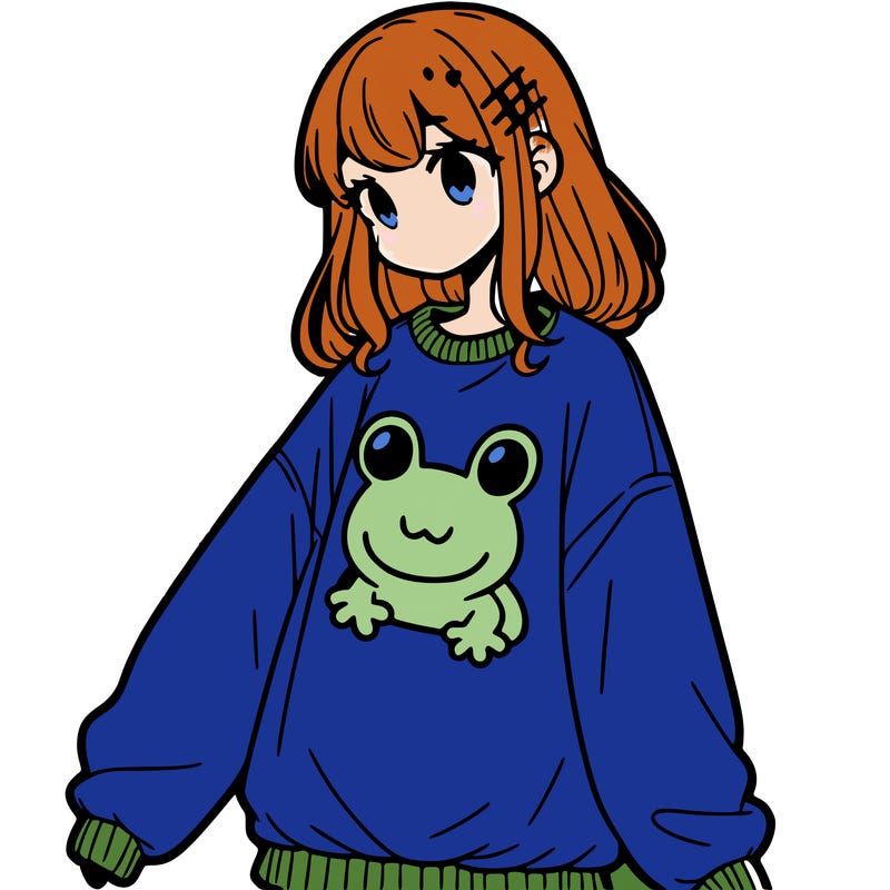 girl wearing frogging sweatshirt
