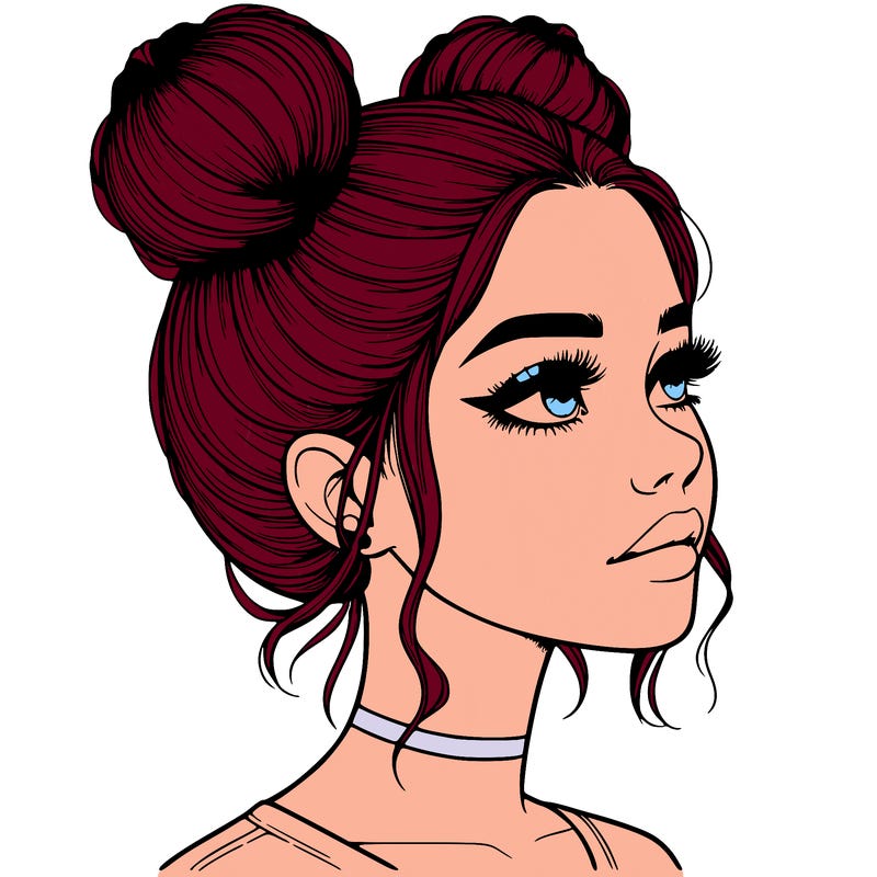 realistic girl with buns on the top of her head