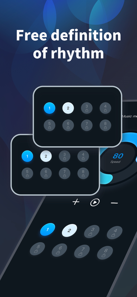 OnBeats app interface showing rhythm beat selection and tempo control