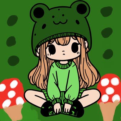 a girl wearing a frog hat and some frog socks