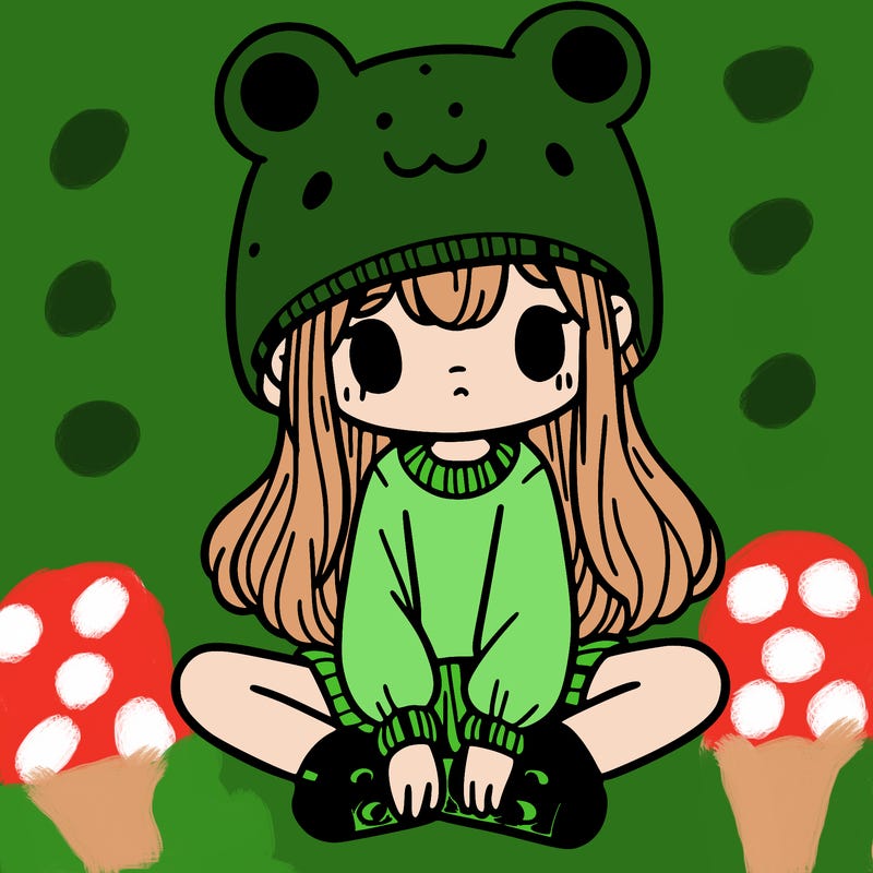 a girl wearing a frog hat and some frog socks