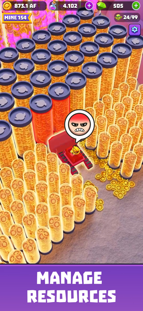 Gold and Goblins - Idle Games - Screenshot of Gold and Goblins idle game gameplay showing rows of gold coin vials and resource management mechanics.