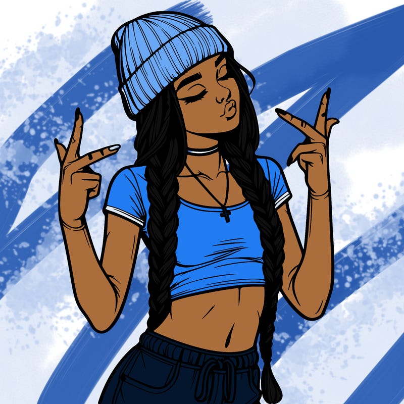 realistic teenage girl with braids and a beanie and crop top doing 🫶🏼