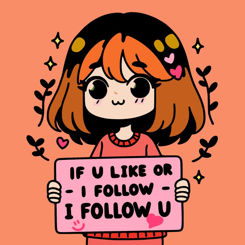 a girl holding a sign that says if u like or follow i will follow u