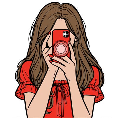 a realistic girl holding her phone taking pictures